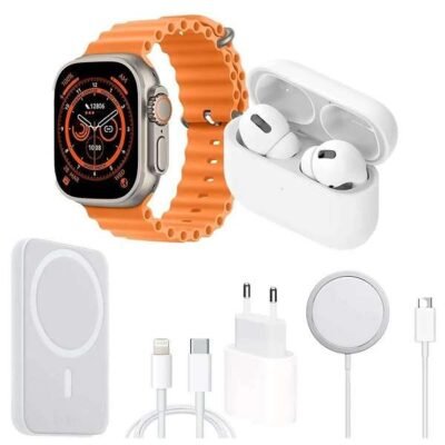MVP-135 Smart Watch And Bluetooth Earphones Set With 3000mAh Magnetic Wireless Charger